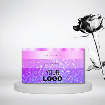 elegant pink and purple sparkling glitter add logo business invitations