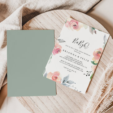 elegant pink blush babyq baby shower barbecue invitation