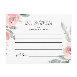 Small Elegant Pink Blush Floral Wedding Advice Card Front View