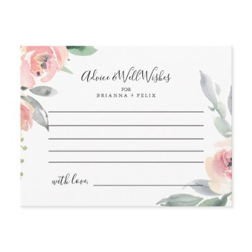 elegant pink blush floral wedding advice card