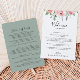 Small Elegant Pink Blush Floral Wedding Welcome Letter Front View