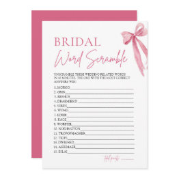 Small Elegant Pink Bow Bridal Word Scramble Game Invitation Front View