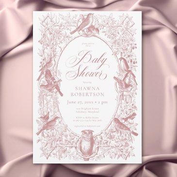 elegant pink chinoiserie nature birds baby shower invitation