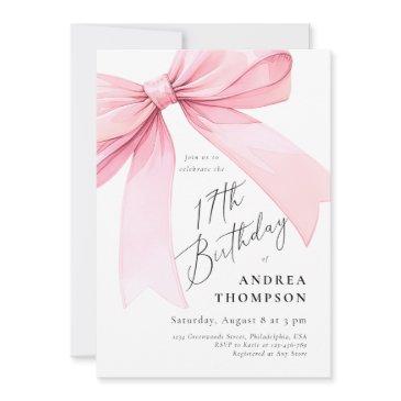 elegant pink coquette bow 17th birthday girl invi invitation