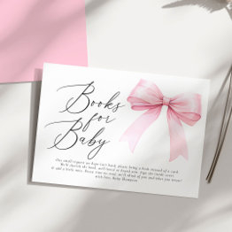 Small Elegant Pink Coquette Bow Books For Baby Girl Enclosure Invitations Front View