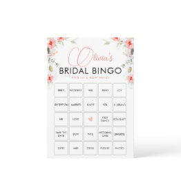 Small Elegant Pink Eucalipt Wildflowers Bingo Game Invitations Front View