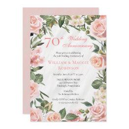 Small Elegant Pink Floral 70th Wedding Anniversary Party Invitation Front View