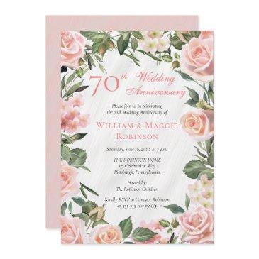 elegant pink floral 70th wedding anniversary party invitation