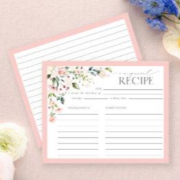 Small Elegant Pink Floral Bridal Shower Recipe Invitations Front View