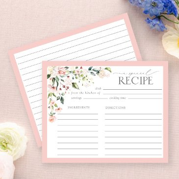 elegant pink floral bridal shower recipe invitations
