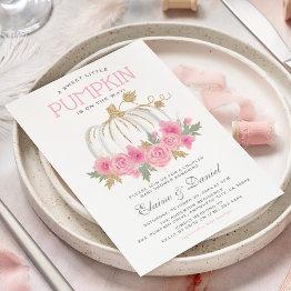 Small Elegant Pink & Gold Couples Pumpkin Baby Shower Invitation Front View
