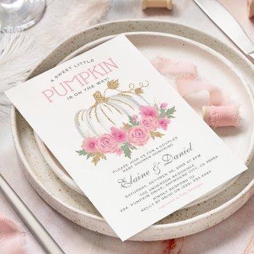 elegant pink & gold couples pumpkin baby shower invitation
