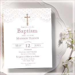 Small Elegant Pink Lace | Baptism Budget Invitation Front View