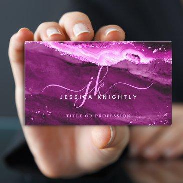 elegant pink magenta agate glitter script monogram business invitations