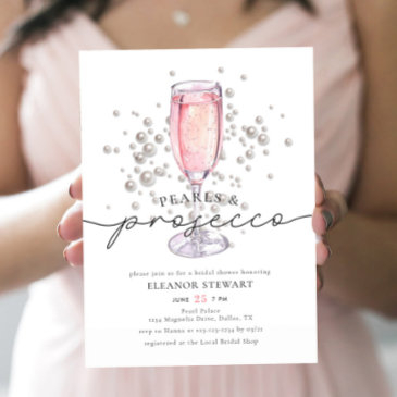 elegant pink pearls & prosecco bridal shower invitation