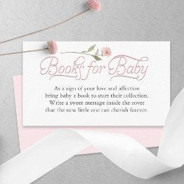 Small Elegant Pink Script Books For Baby Girl Shower Enclosure Invitations Front View