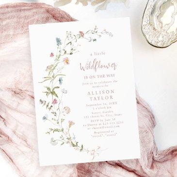 elegant pink wildflower rustic boho baby shower invitation