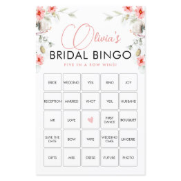 Small Elegant Pink Wildflowers Bingo Game Invitations Front View