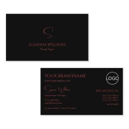Small Elegant Plain Black Red With Monogram And Logo Business Invitations Front View