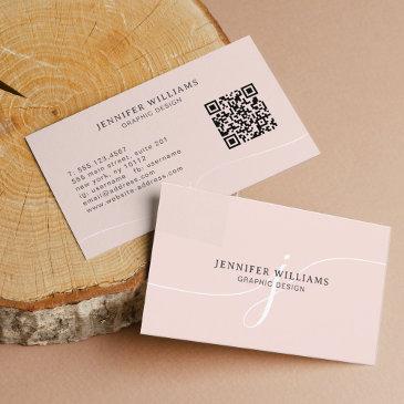 elegant plain blush pink script monogram qr code business invitations