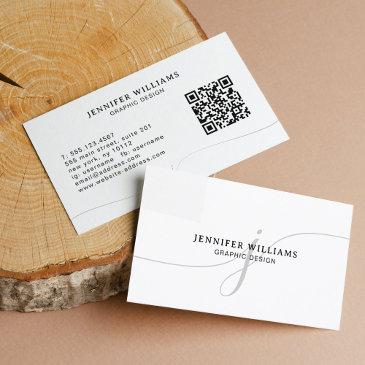 elegant plain white black script monogram qr code business invitations