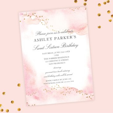 elegant pretty pink gold glitter sweet 16 birthday invitation