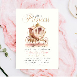 Small Elegant Princess Carriage Pink Girl Baby Shower Invitation Front View