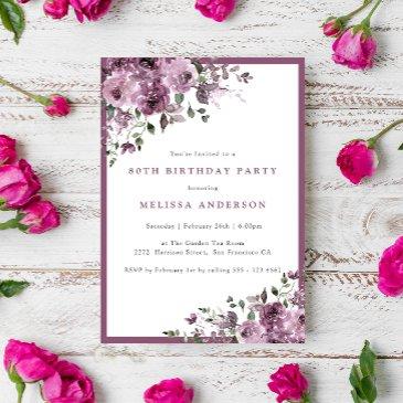 elegant purple floral 80th birthday party invitation