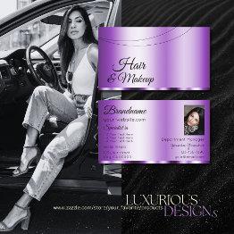 Small Elegant Purple Glamorous With Photo Professional Business Invitations Front View