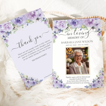 elegant purple lilac floral photo funeral memorial thank you invitations