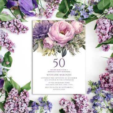 elegant purple pink floral 50th birthday invitation