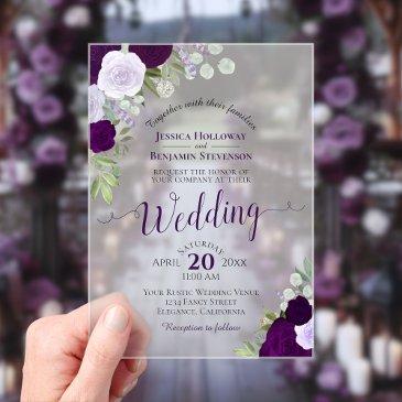 elegant purple watercolor roses boho wedding acrylic invitations