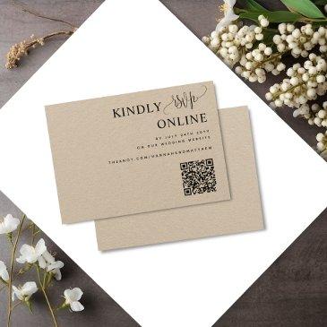 elegant qr code wedding rsvp online, script, kraft enclosure invitations