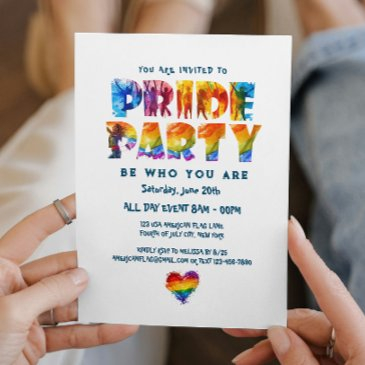 elegant rainbow colored letters pride party invitation