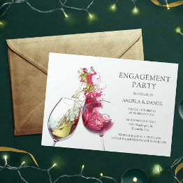 Small Elegant Red And White Wine Dance Engagement Party Invitation Front View