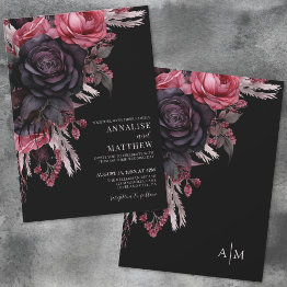Small Elegant Red Black Floral Wedding Invitation Front View