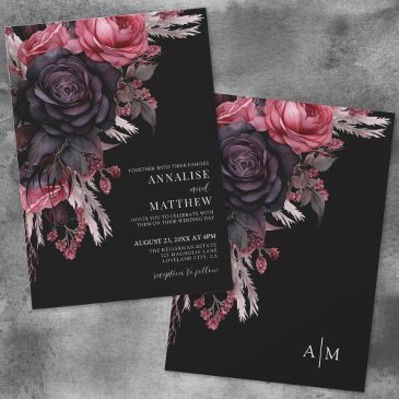 elegant red black floral wedding invitation