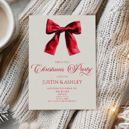 Small Elegant Red Coquette Bow Christmas Party Invitation Front View