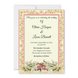 Small Elegant Red & Gold Floral Wedding Invitation Front View