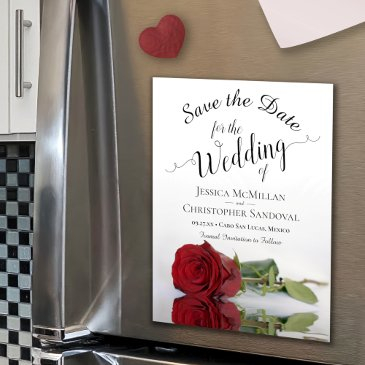 elegant red rose reflections wedding save the date magnetic invitation