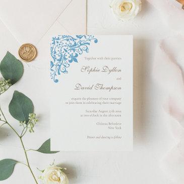 elegant regency french blue fleur de lis pattern invitation