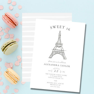 elegant rhinestones eiffel paris minimal sweet 16 invitation