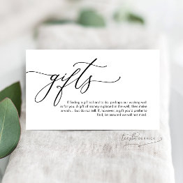 Small Elegant Romantic, Black Script, A Note On Gifts Enclosure Invitations Front View