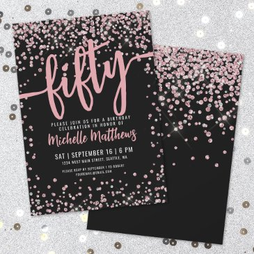 elegant rose gold 50th birthday invitation