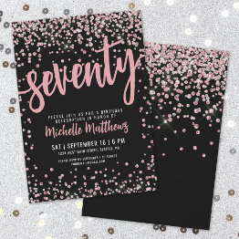 Small Elegant Rose Gold 70th Birthday Invitation Front View
