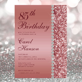 Small Elegant Rose Gold 85th Birthday Invitation Front View