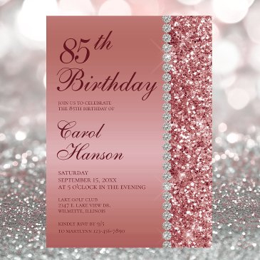elegant rose gold 85th birthday invitation