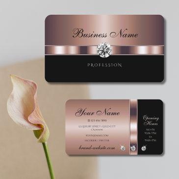 elegant rose gold and black with faux diamonds business invitations
