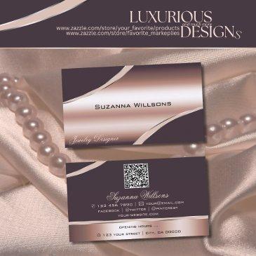 elegant rose gold curved decor lines and qr code business invitations