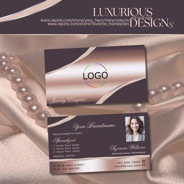 elegant rose gold curved decor lines logo photo business invitations